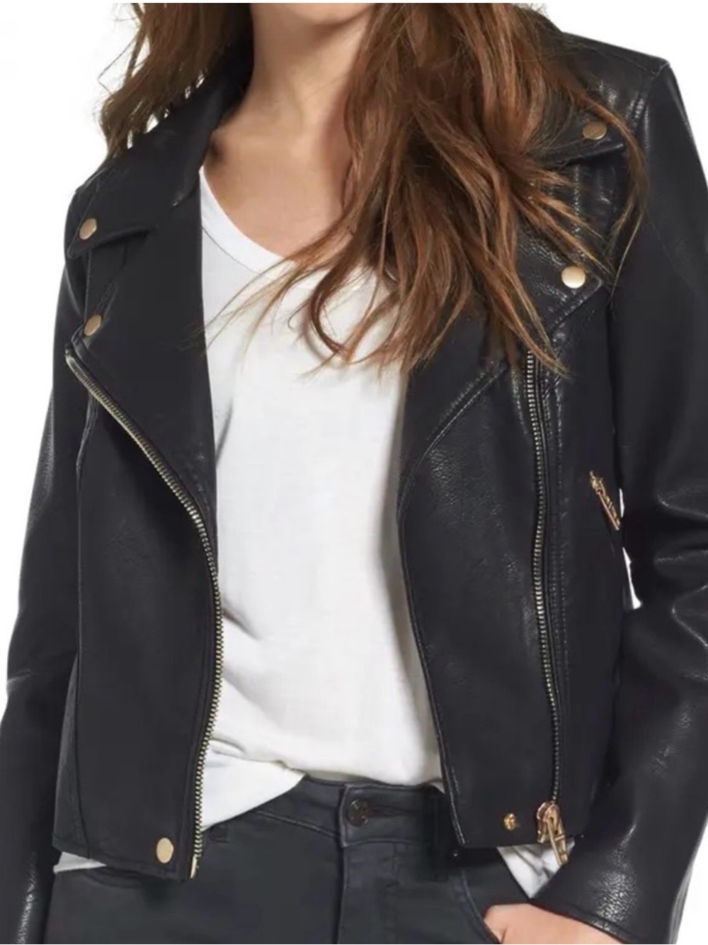 Blank NYC Black Faux Leather Moto Jacket with Gold Hardware